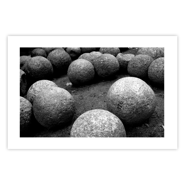 Wall Poster Stone balls - black and white composition with stones on dark soil 115055 additionalImage 19