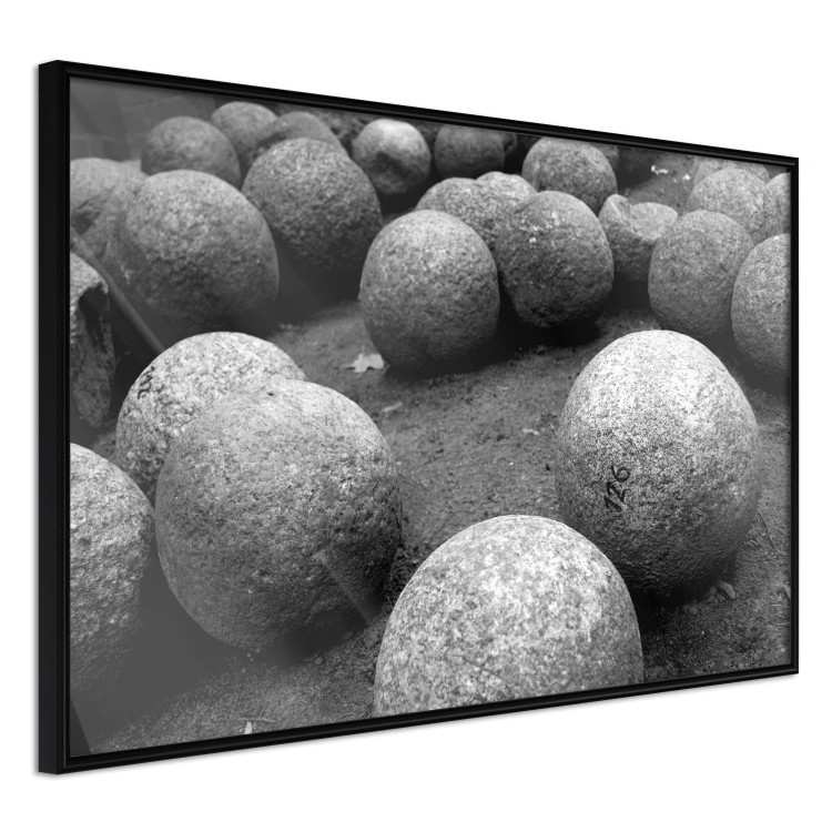 Wall Poster Stone balls - black and white composition with stones on dark soil 115055 additionalImage 8