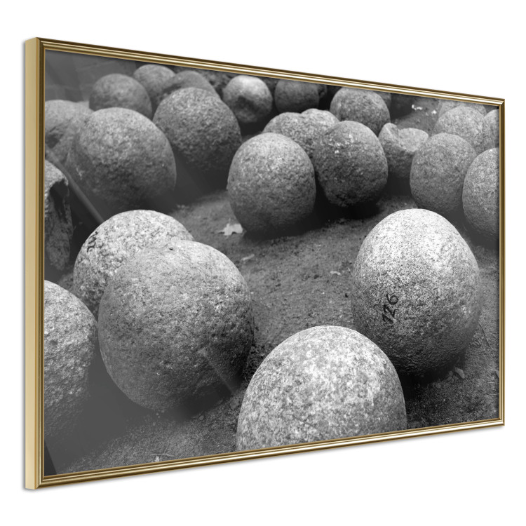 Wall Poster Stone balls - black and white composition with stones on dark soil 115055 additionalImage 5