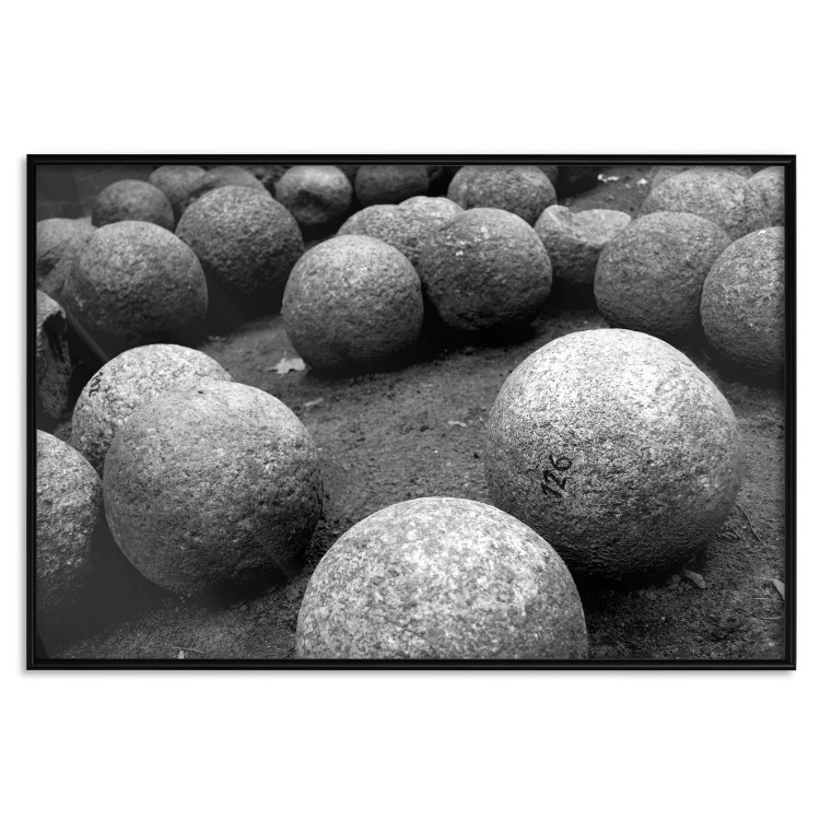 Wall Poster Stone balls - black and white composition with stones on dark soil 115055 additionalImage 18