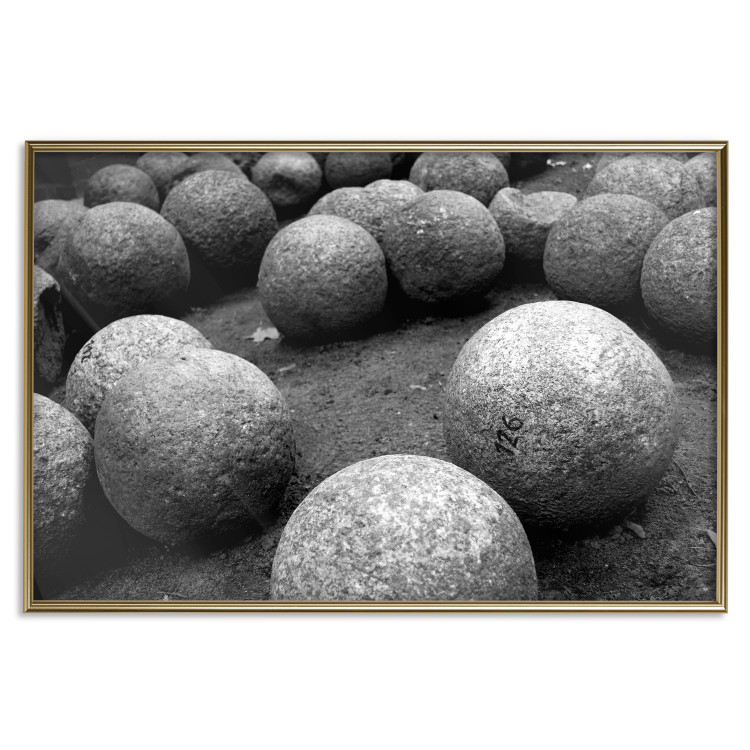Wall Poster Stone balls - black and white composition with stones on dark soil 115055 additionalImage 16