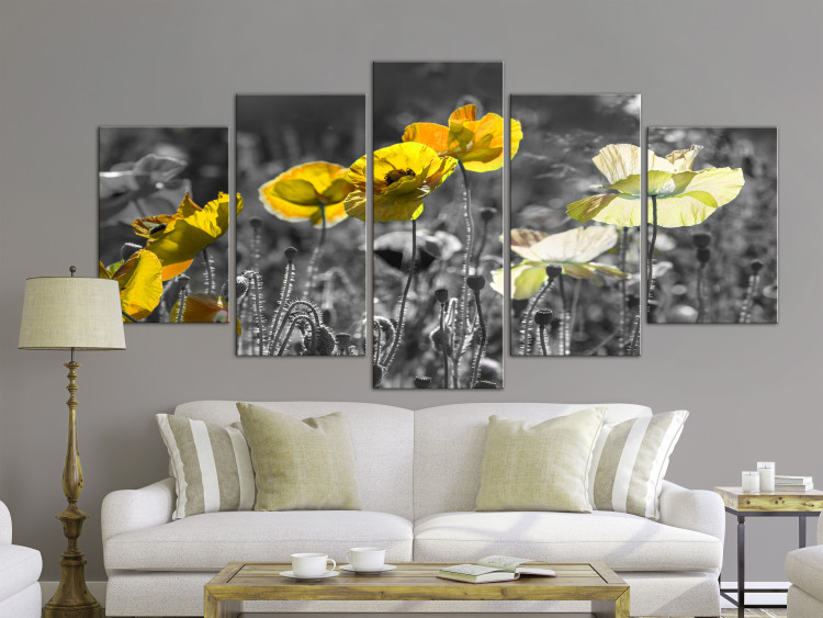 Canvas Yellow Poppies (5 Parts) Wide 123055 additionalImage 3