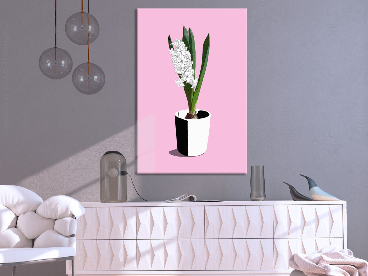 Canvas Art Print White hyacinth in black and white pot - composition on pink background 127255 additionalImage 3
