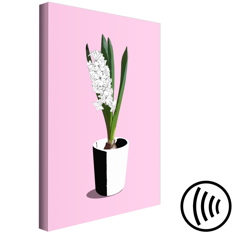 Canvas Art Print White hyacinth in black and white pot - composition on pink background 127255 additionalImage 6