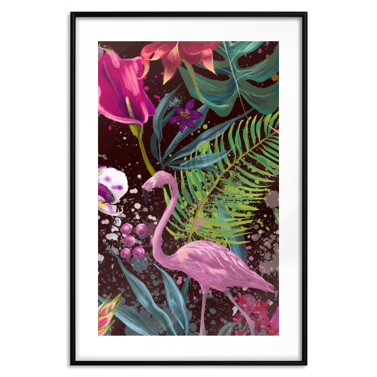 Wall Poster Land of Flamingos - abstract pink bird on a colorful background of plants 128755 additionalImage 16