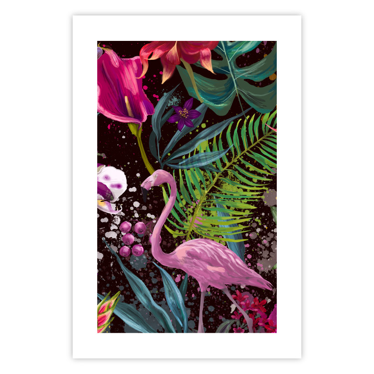 Wall Poster Land of Flamingos - abstract pink bird on a colorful background of plants 128755 additionalImage 17
