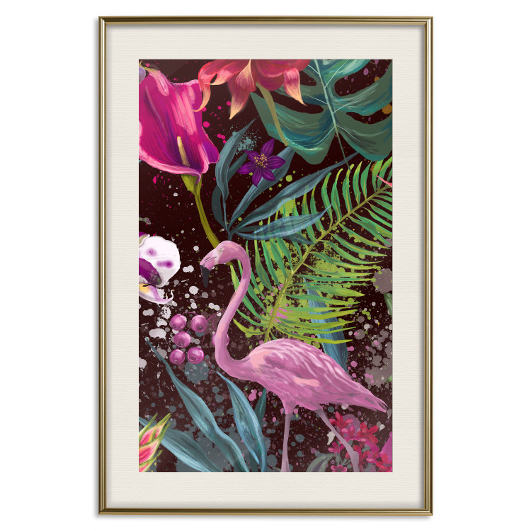 Wall Poster Land of Flamingos - abstract pink bird on a colorful background of plants 128755 additionalImage 21
