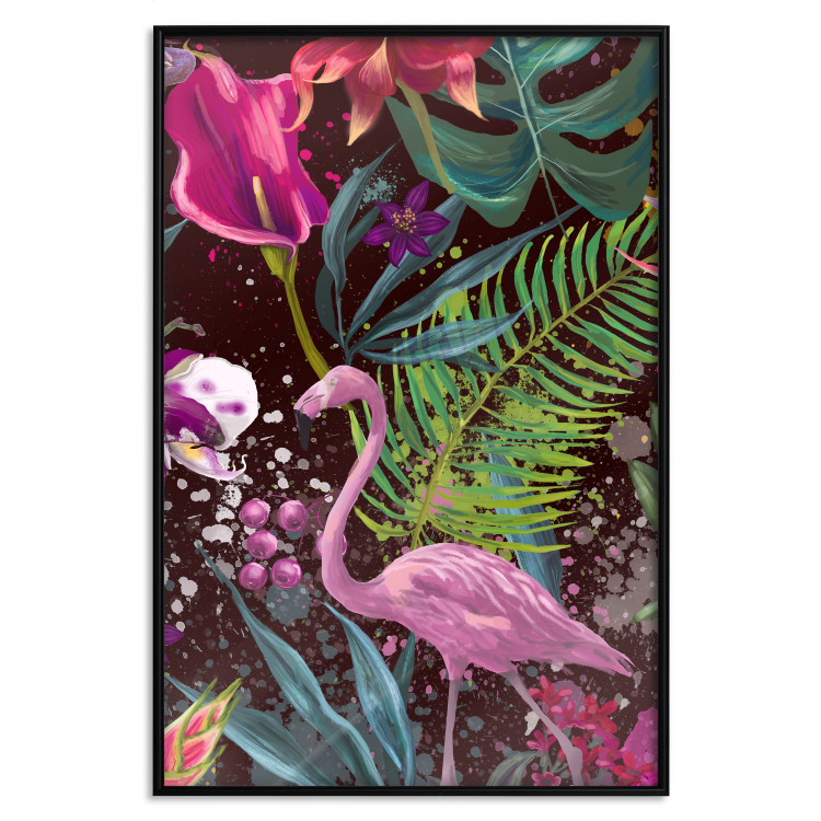Wall Poster Land of Flamingos - abstract pink bird on a colorful background of plants 128755 additionalImage 26
