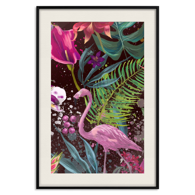 Wall Poster Land of Flamingos - abstract pink bird on a colorful background of plants 128755 additionalImage 23