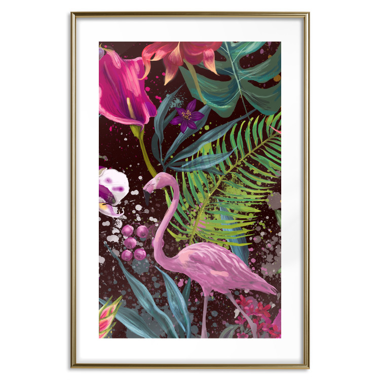 Wall Poster Land of Flamingos - abstract pink bird on a colorful background of plants 128755 additionalImage 27