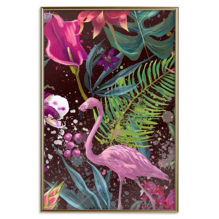 Wall Poster Land of Flamingos - abstract pink bird on a colorful background of plants 128755 additionalImage 25