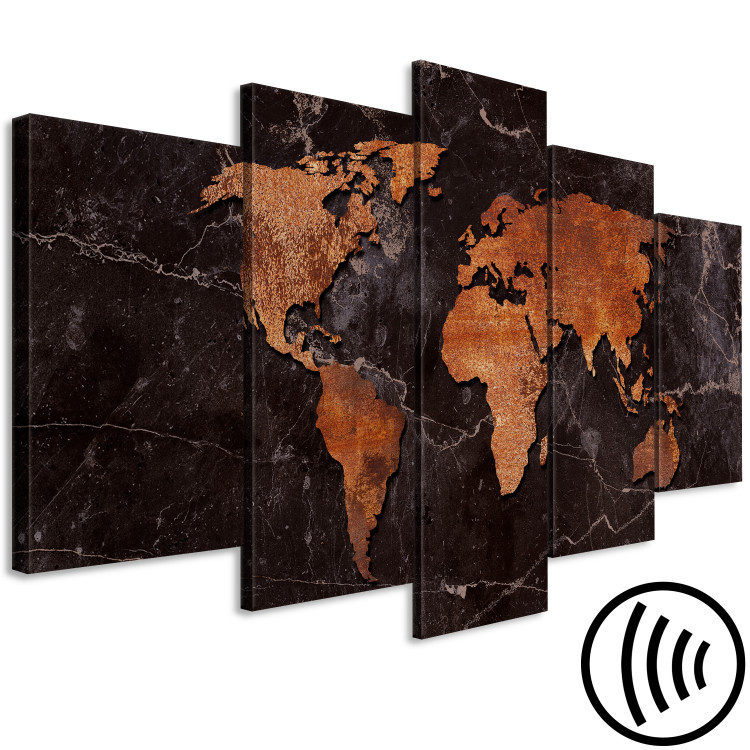 Canvas Art Print Copper Map (5-part) wide - world map on a metallic background 128855 additionalImage 6