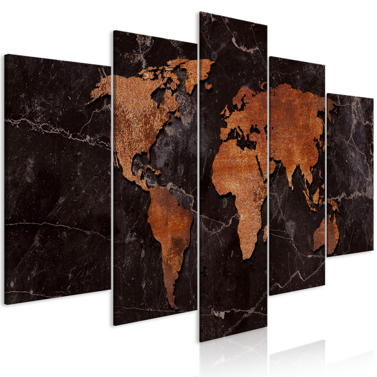 Canvas Art Print Copper Map (5-part) wide - world map on a metallic background 128855 additionalImage 2
