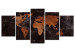 Canvas Art Print Copper Map (5-part) wide - world map on a metallic background 128855