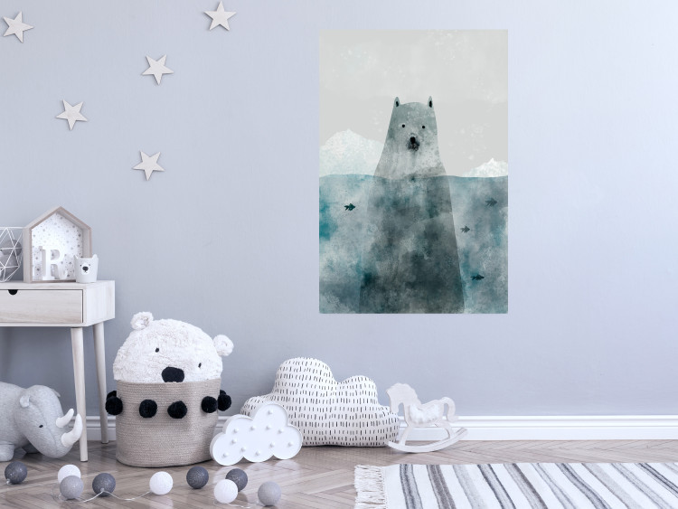 Poster Polar Bear - animal in water with fish against a winter composition background 130755 additionalImage 11