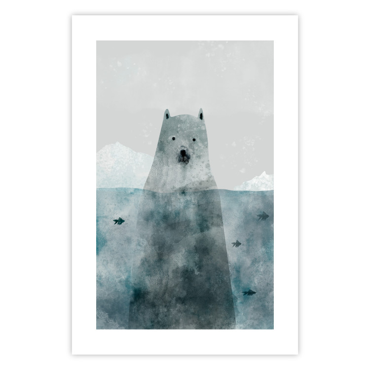 Poster Polar Bear - animal in water with fish against a winter composition background 130755 additionalImage 19