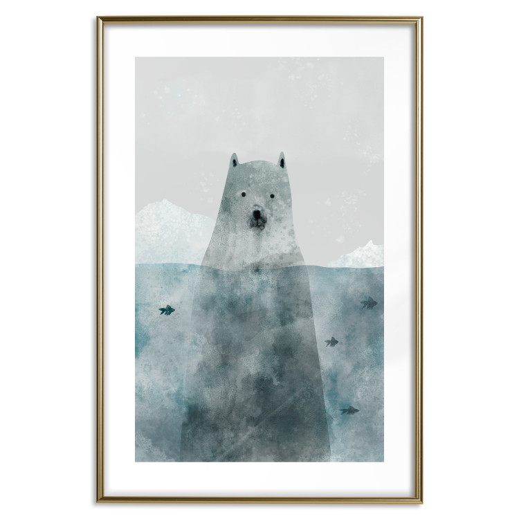 Poster Polar Bear - animal in water with fish against a winter composition background 130755 additionalImage 14
