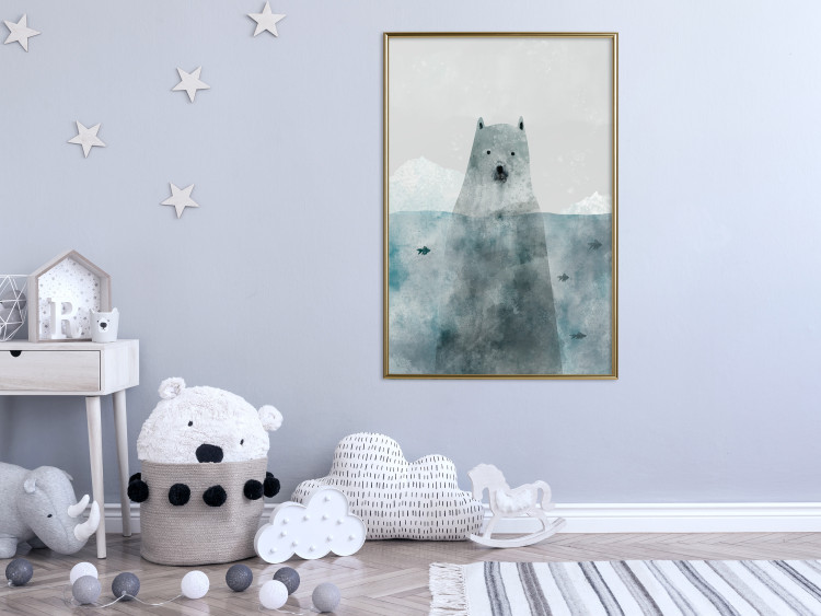 Poster Polar Bear - animal in water with fish against a winter composition background 130755 additionalImage 9