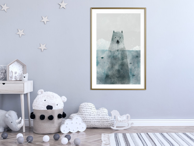 Poster Polar Bear - animal in water with fish against a winter composition background 130755 additionalImage 13