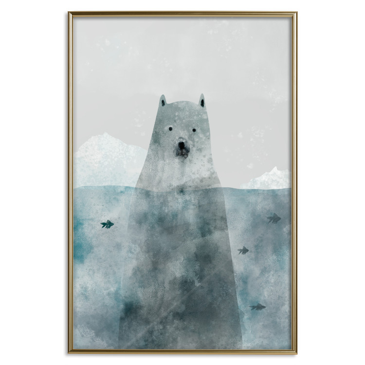 Poster Polar Bear - animal in water with fish against a winter composition background 130755 additionalImage 17