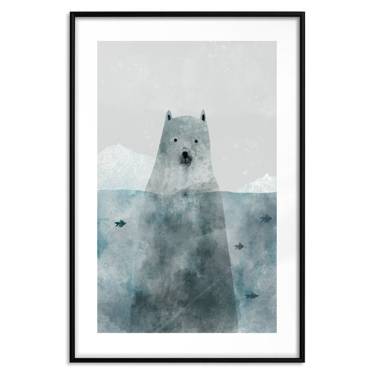 Poster Polar Bear - animal in water with fish against a winter composition background 130755 additionalImage 15