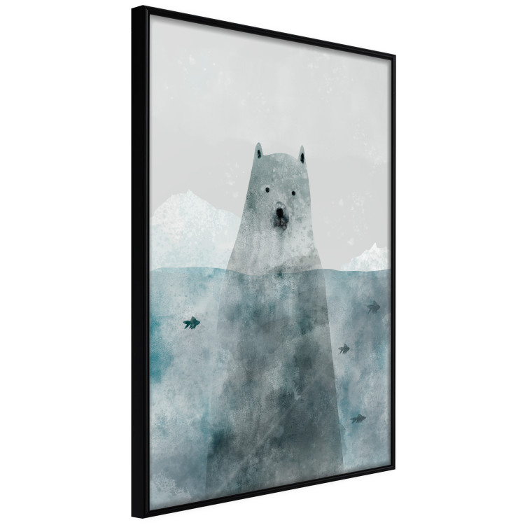 Poster Polar Bear - animal in water with fish against a winter composition background 130755 additionalImage 2