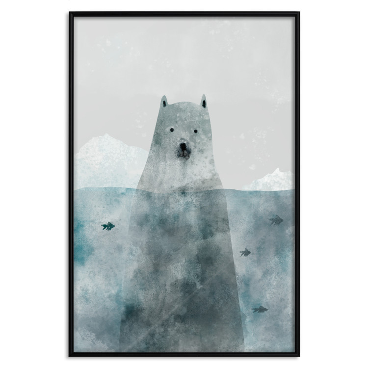 Poster Polar Bear - animal in water with fish against a winter composition background 130755 additionalImage 16