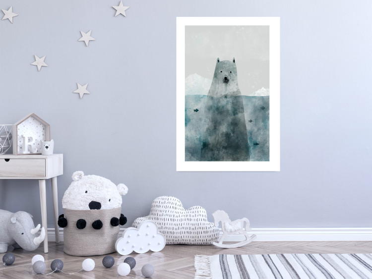 Poster Polar Bear - animal in water with fish against a winter composition background 130755 additionalImage 12
