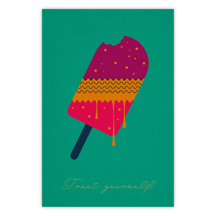 Poster Treat Yourself - colorful popsicle ice creams on a solid turquoise background 131955
