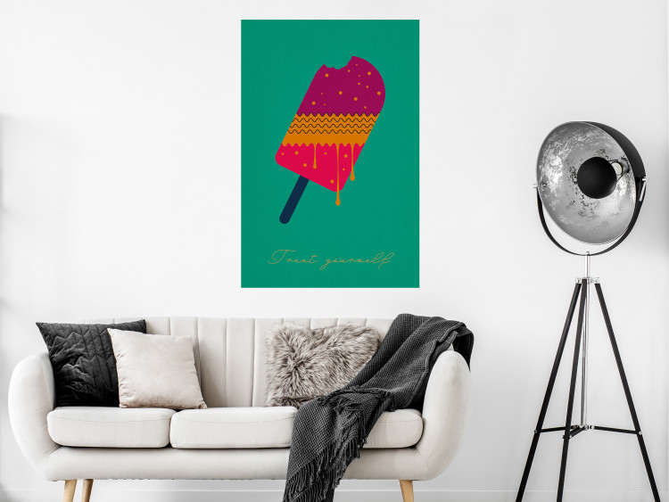 Poster Treat Yourself - colorful popsicle ice creams on a solid turquoise background 131955 additionalImage 2