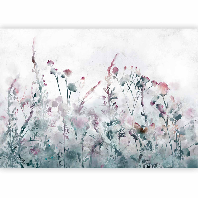 Photo Wallpaper Watercolour meadow - landscape in shades of blue with a composition of plants 134455 additionalImage 1
