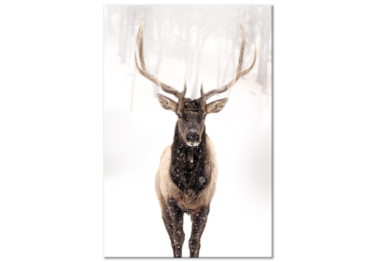 Canvas Art Print Deer in the Snow (1-piece) Vertical - animal and frosty winter backdrop 137955