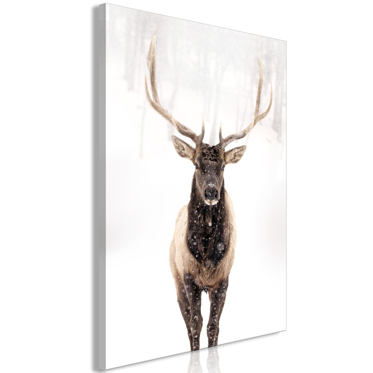Canvas Art Print Deer in the Snow (1-piece) Vertical - animal and frosty winter backdrop 137955 additionalImage 2