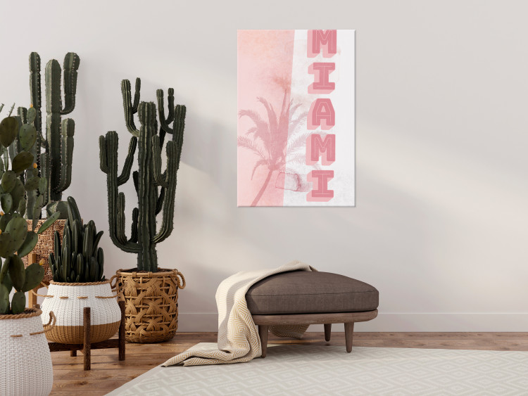 Canvas Print City Neons (1-piece) - pink Miami sign against a tall palm tree 144355 additionalImage 3