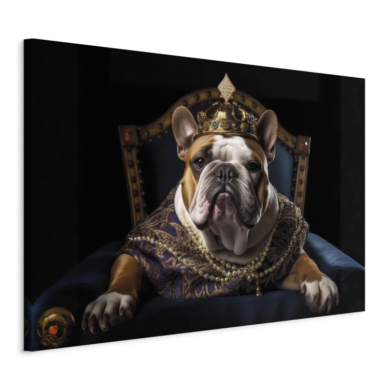 Canvas Art Print AI Dog English Bulldog - Animal Fantasy Portrait Wearing a Crown - Horizontal 150155 additionalImage 2