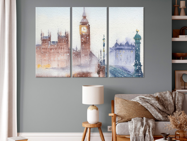 Canvas Art Print Winter in London - A Watercolor View of Historic London Buildings 151855 additionalImage 3