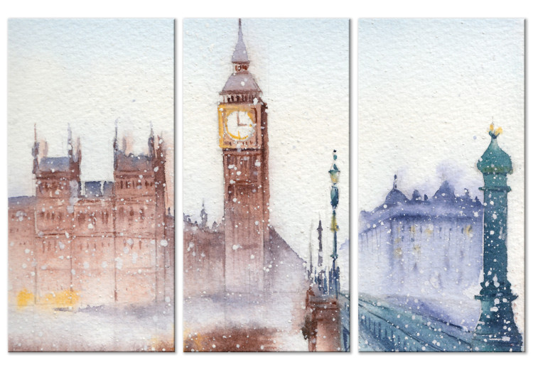 Canvas Art Print Winter in London - A Watercolor View of Historic London Buildings 151855