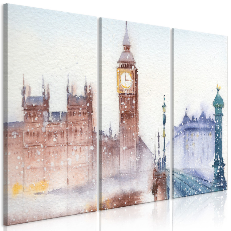 Canvas Art Print Winter in London - A Watercolor View of Historic London Buildings 151855 additionalImage 2