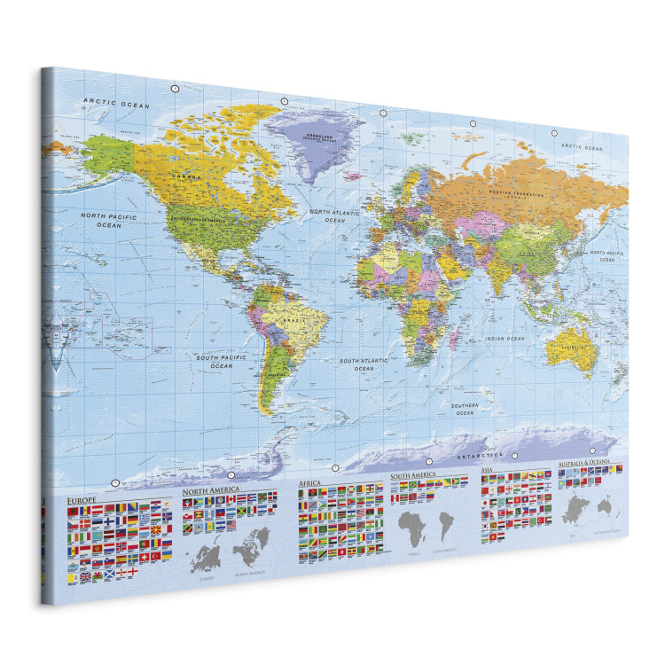 Canvas Art Print World: Colorful Map - Country Flags on World Map in English 98055 additionalImage 2