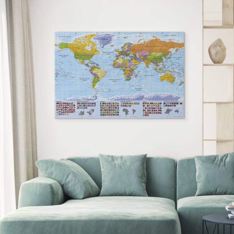 Canvas Art Print World: Colorful Map - Country Flags on World Map in English 98055 additionalImage 5