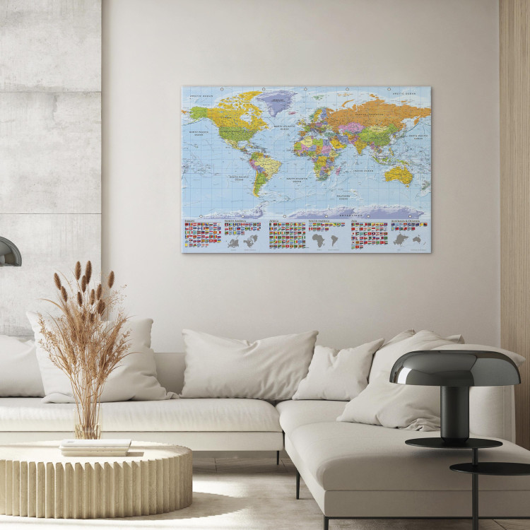 Canvas Art Print World: Colorful Map - Country Flags on World Map in English 98055 additionalImage 3