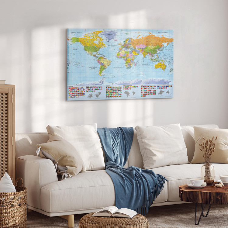 Canvas Art Print World: Colorful Map - Country Flags on World Map in English 98055 additionalImage 10