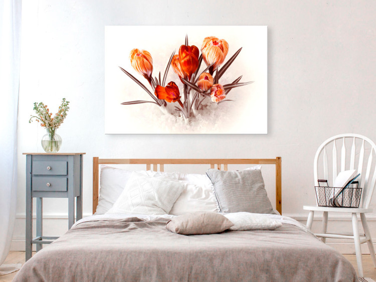 Canvas Art Print Red Crocuses (1-piece) - Romantic Bouquet of Spring Flowers 98555 additionalImage 3