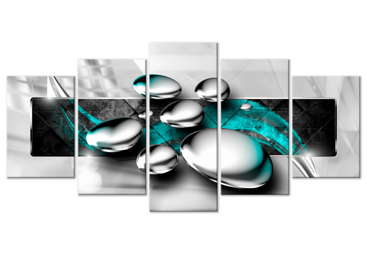 Canvas Art Print Shining Stones (5-part) Wide Turquoise - Gray Abstraction 108465