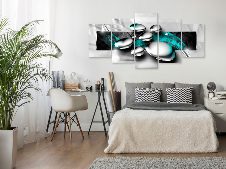 Canvas Art Print Shining Stones (5-part) Wide Turquoise - Gray Abstraction 108465 additionalImage 3