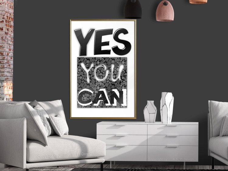 Wall Poster Yes you can - black and white composition with texts on a patterned background 116365 additionalImage 5