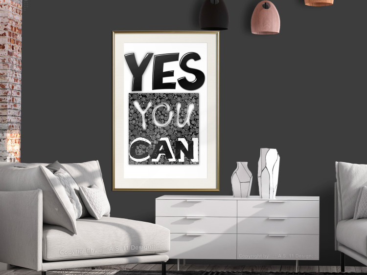 Wall Poster Yes you can - black and white composition with texts on a patterned background 116365 additionalImage 21