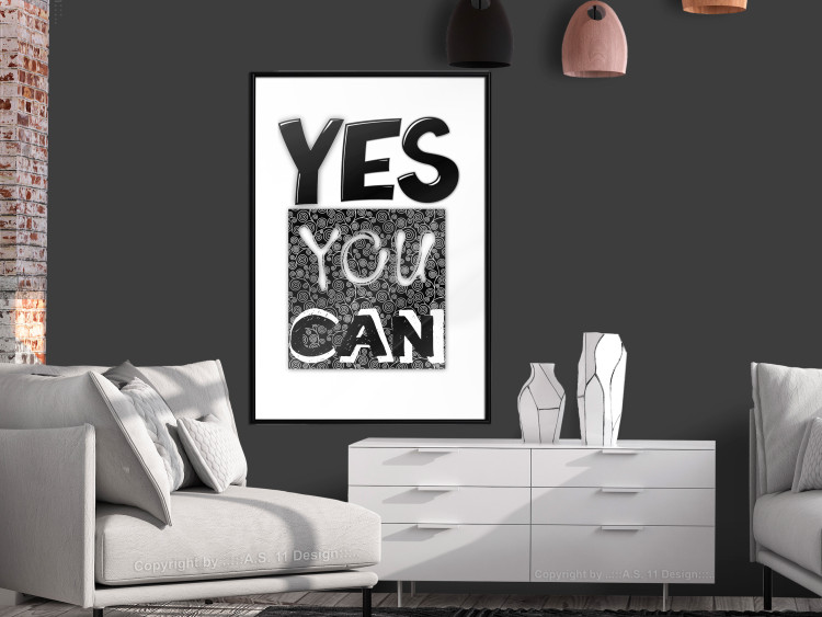 Wall Poster Yes you can - black and white composition with texts on a patterned background 116365 additionalImage 4