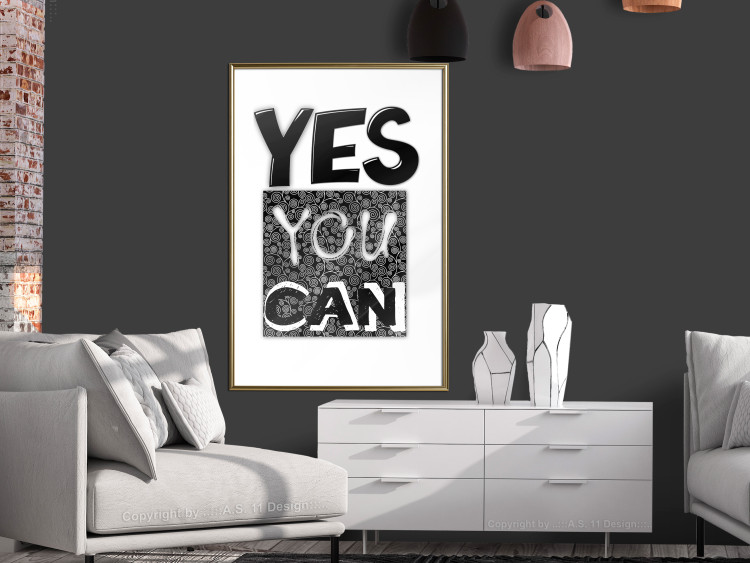 Wall Poster Yes you can - black and white composition with texts on a patterned background 116365 additionalImage 13