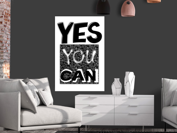 Wall Poster Yes you can - black and white composition with texts on a patterned background 116365 additionalImage 23
